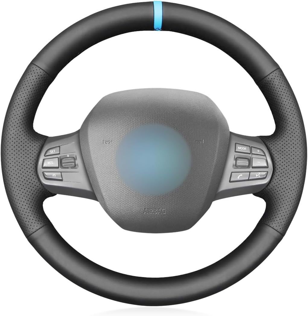 MEWANT DIY Hand Stitch Black Artificial Leather Steering Wheel Cover for BMW i3 2014-2021 DIY Car Interior Accessory