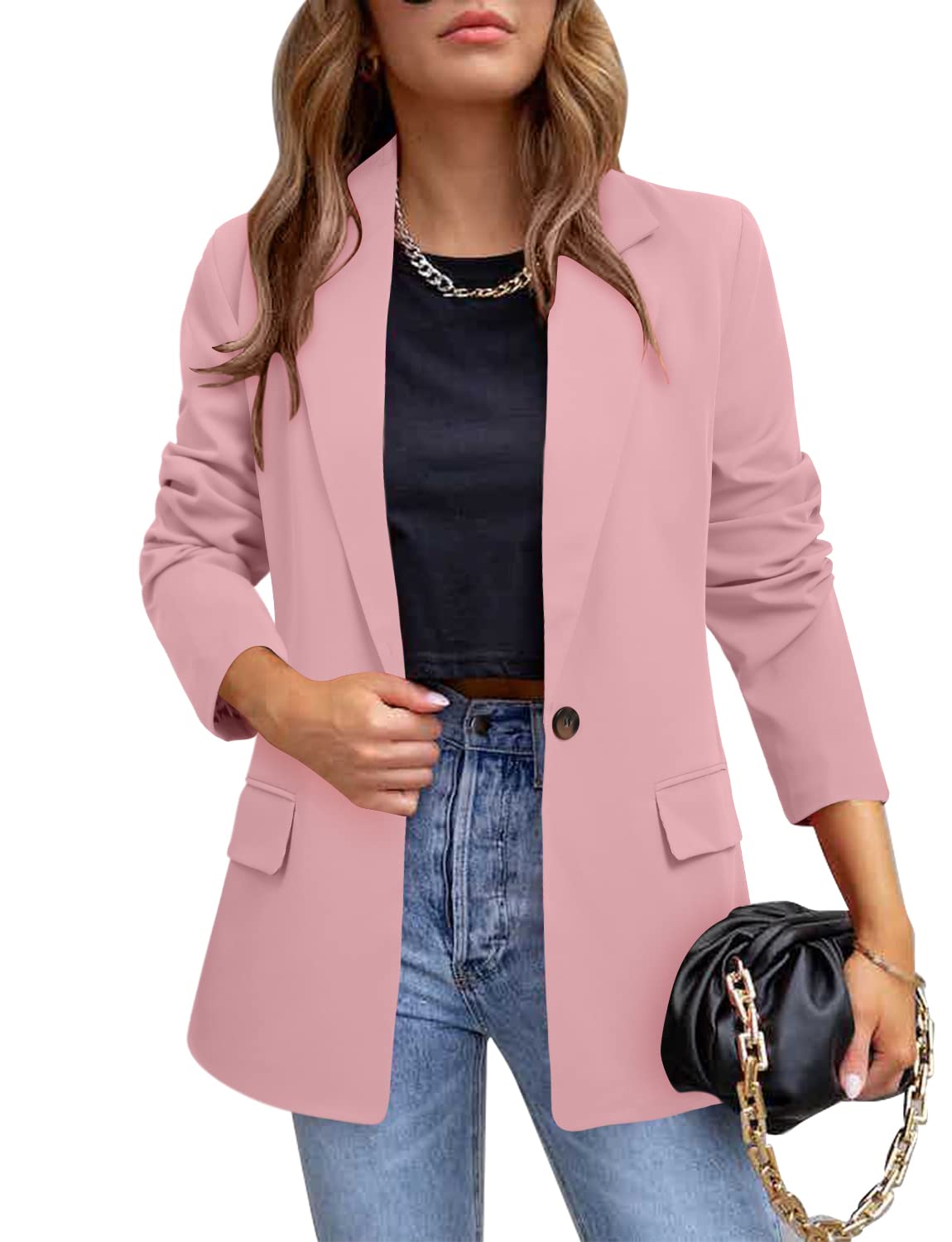 CRAZY GRID Womens Casual Blazer Jacket Long Sleeve Open Front Work Office Blazer Lapel Button Jacket