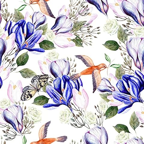 VEELIKE Tapete Blau Blumen Iris 44.5cm×900cm Schmetterling Vogel Tapete Blumentapete Vintage Fototapete Schlafzimmer Romantik Selbstklebende Tapeten Möbelfolie Küche Abwaschbar Klebefolie Badezimmer Cover