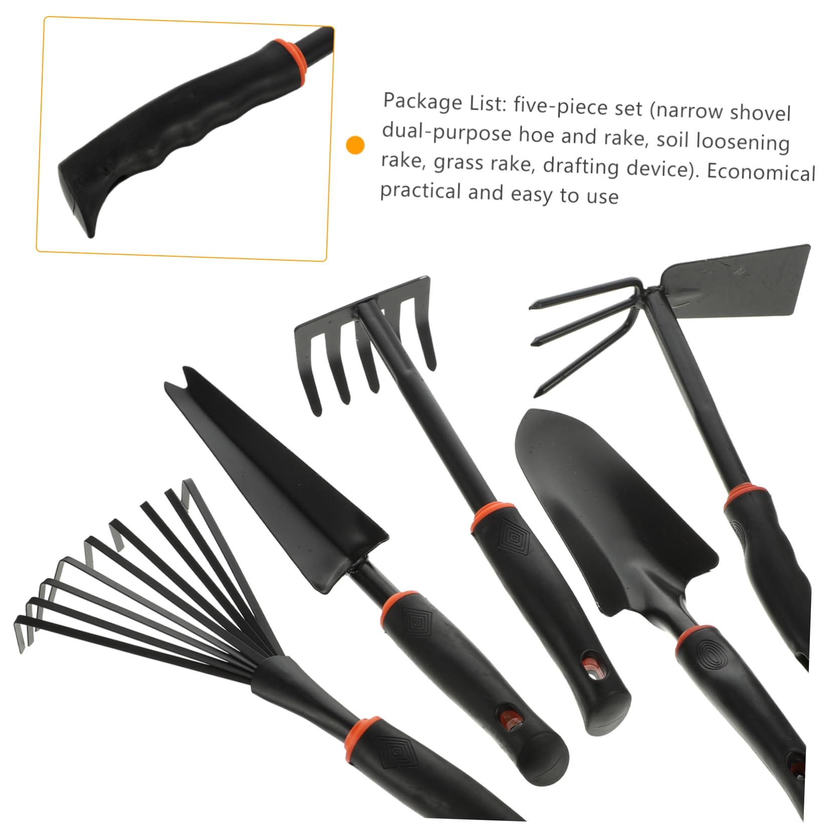 Set di 5 Attrezzi da Giardino in Ferro Nero per Giardinaggio | Impugnatura in Vinile, Leggero e Portatile, Uso per Lavori in Fioreria e Cura Piante