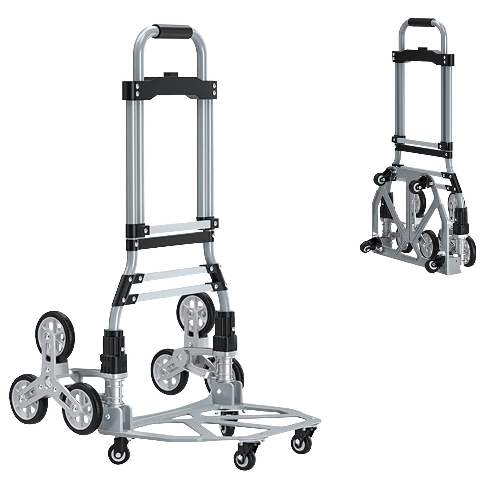 Beauenty Stair Climbing Aluminum Alloy Folding Hand Truck - 10pcs Wheels, 75KG Capacity, Portable Trolley for Shopping,Aluminum Alloy Luggage Package Delivery，Home and Office