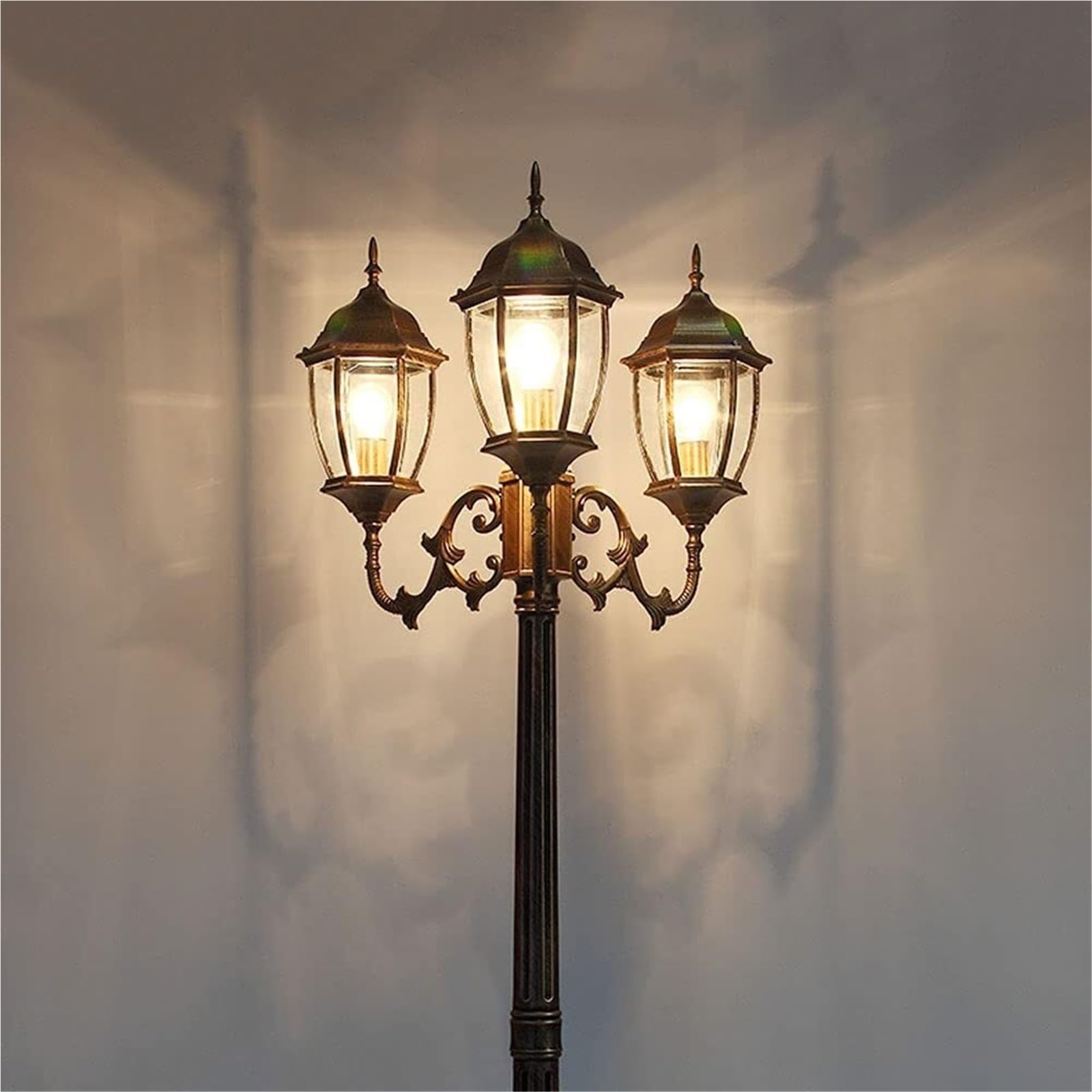 QUSYZD Solar Post Lights Outdoor Lamp Post Light, 3-Lights Outdoor Lamp Post Light, Street Lights Ip56 Waterproof High Pole Light European Rustic Bronze Patio View Street Lamp,Height 225cm