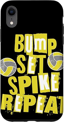 iPhone XR Parents Girls Volleyball Bump Set Spike Repeat Yellow & Gray Case