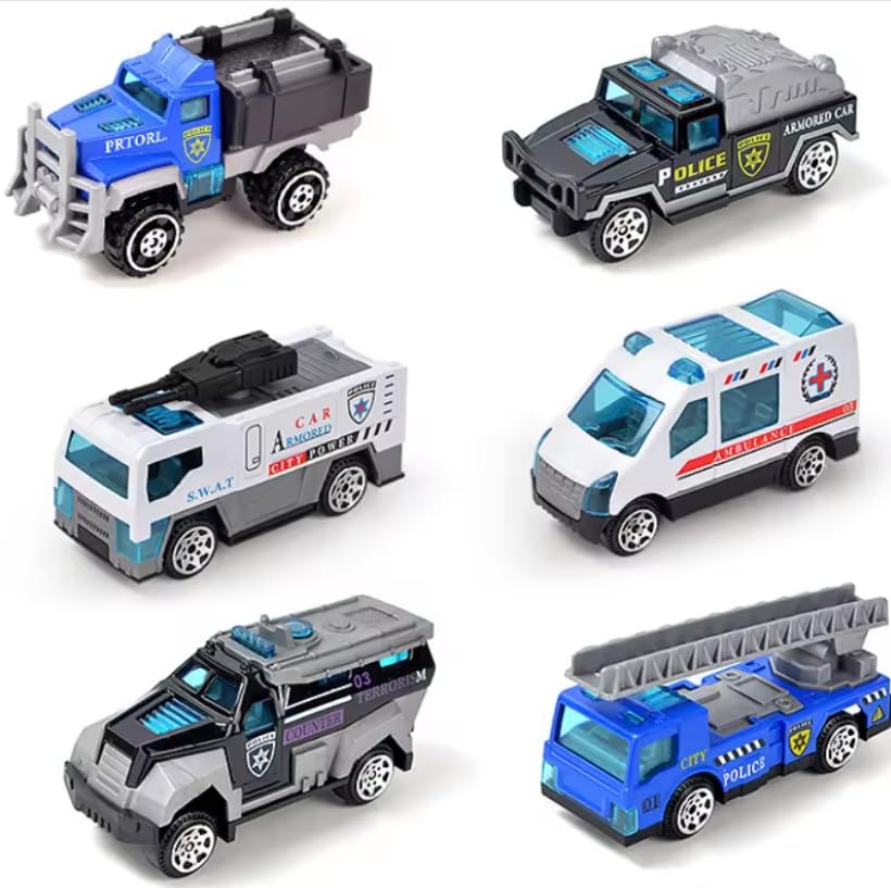 City Defenders Emergency Rescue Vehicle Toy Set for Kids – 6 PCS Friction Powered Police, Fire Truck, SWAT, Armored Vehicle & Ambulance Mini Die Cast Style Toy Cars for Boys & Girls-image-4