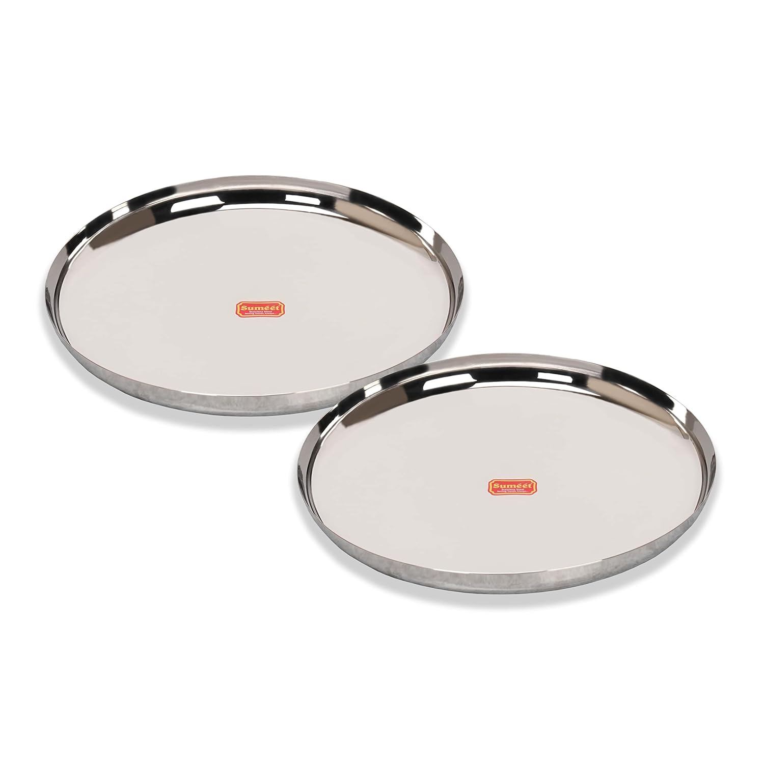 Sumeet Stainless-Steel Apple Shape Heavy Gauge Dinner Plates with Mirror Finish-34.6cm Dia, Set of 2pc, Silver Sumeet Stainless-Steel Apple Shape Heavy Gauge Dinner Plates with Mirror Finish-34.6cm Dia, Set of 2pc, Silver