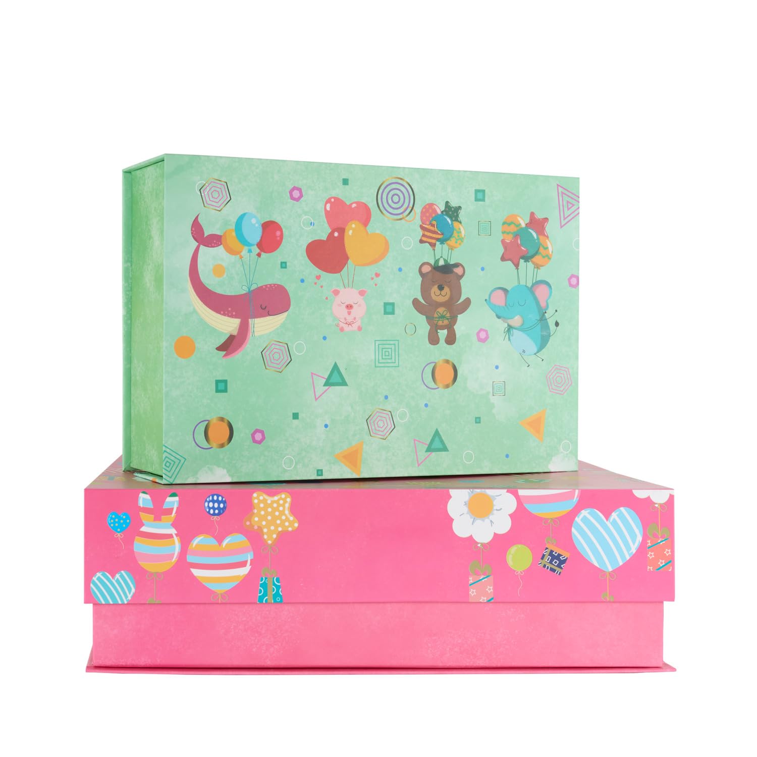 Idena 30477 - Boîte cadeau avec couvercle magnétique à charnière, 2 pièces de tailles différentes, Boîtes cadeau pour enfants en rose et menthe