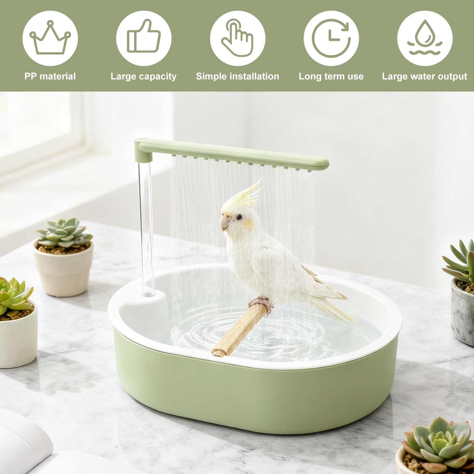Bain d'oiseaux, douche à oiseaux, perruches, boucle d'alimentation USB, capacité, pour inséparables, perruches, munias africains et aras (vert)