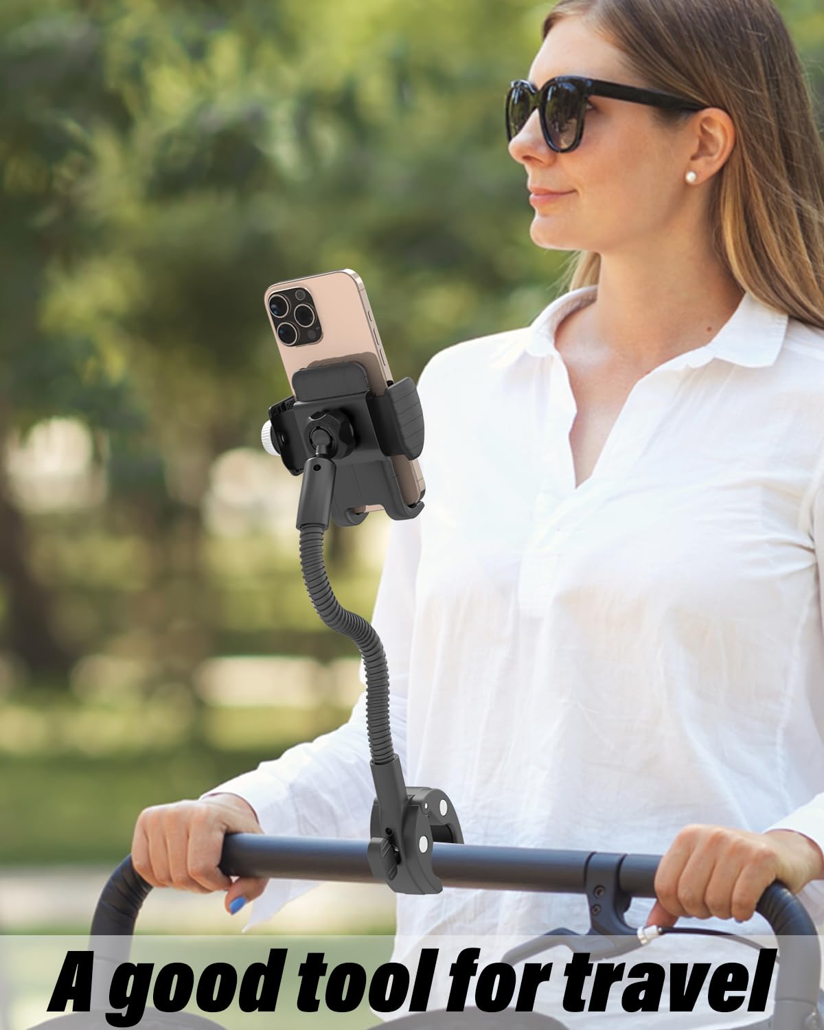 Charchendo Rollstuhl- und Kinderwagen-Handyhalterung mit flexiblem Schwanenhals-Arm, sichere, rutschfeste Lenkerhalterungsklemme, passend für 16, 15, 14, 13, 12 Pro Plus Max Mini und 10,2–17,8 cm