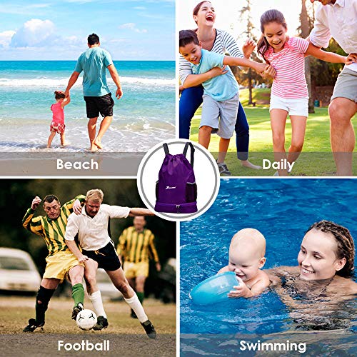 Youlerbu Dry Wet Drawstring Backpack Bag With Shoe Compartment Sackpack Heavy Duty String Bag Sports Gymsack Swim Beach Bag Purple #TOP6