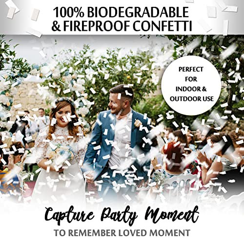 Doukee White Confetti Cannon, Wedding Confetti Party Poppers With White Biodegradable Paper Confetti, For Bridal Shower Engagement, Wedding Sent Off Favors (5 Packs) #TOP2