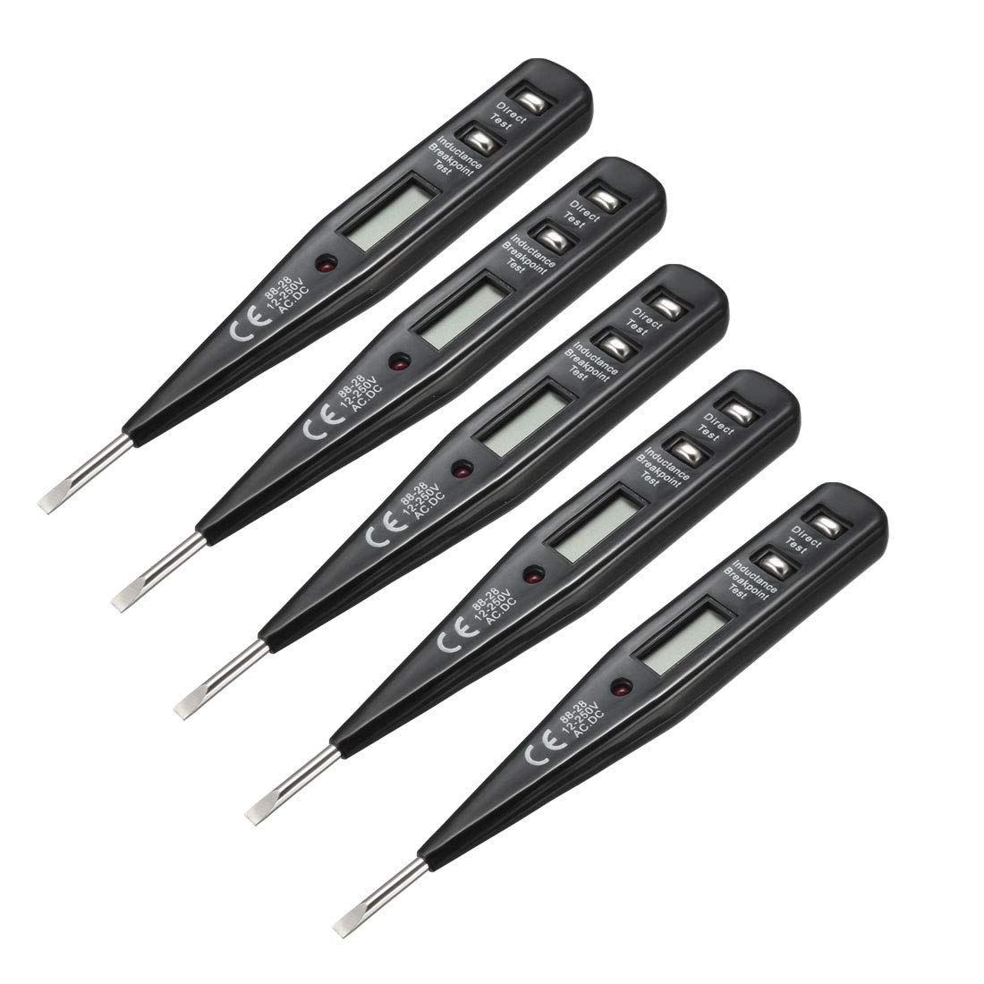 Digital Voltage Tester, Electric Pen Tournevis LCD Circuit Tester Detector Break Point Contact Test Pen 3mm Slot, 12-250V 5pcs