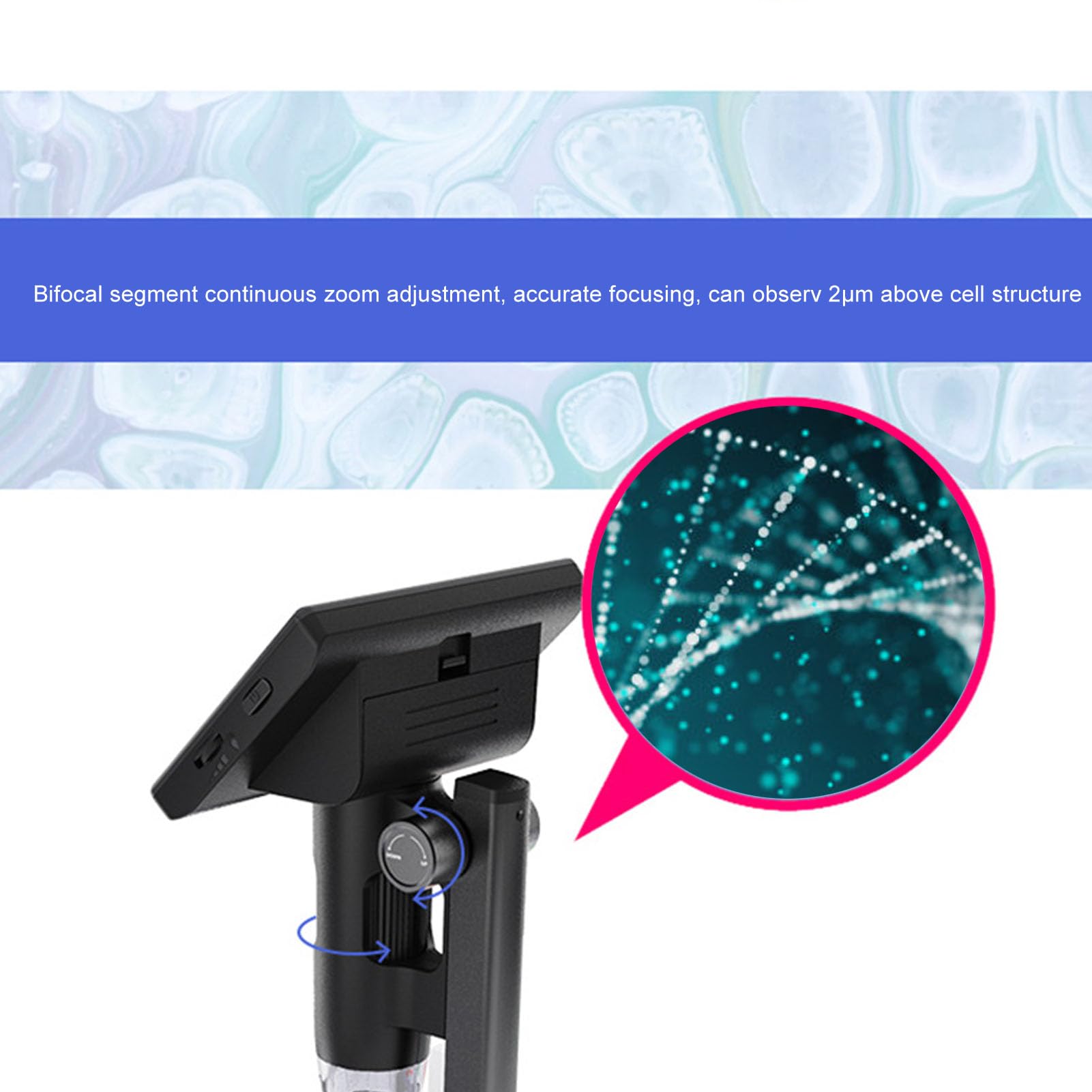 Digital Scope with 5in Screen, 1080P, 1000X Magnification, 3 Lighting Modes, USB Connection, Designed for Scientific Research and Teaching