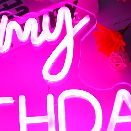 Miniatura 7 de Planzo Letrero de luz LED de neón con texto en inglés "It's My Birthday", letrero de pared para decoración de ventana, letrero USB para dormitorio,