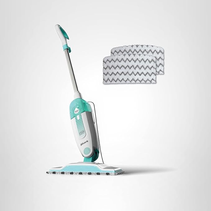 Shark Steam Mop with 2 Machine Washable Dirt Grip Pads, Removable Water Tank, Lightweight, Steam Cleaner for sealed Hard Floors, Marble, Stone, Hardwood, Tile, Laminate, White/Seafoam, S1000
