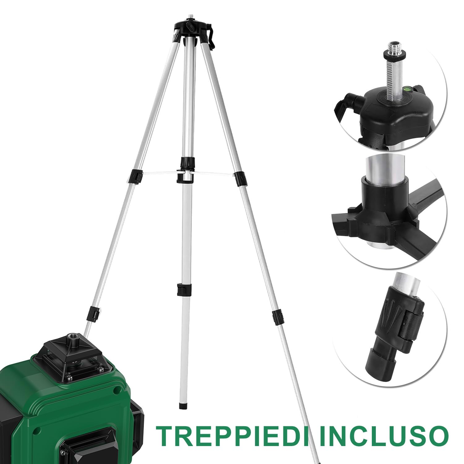 Livella Laser Autolivellante 4x360° con Treppiede, 16 Linee Livella Laser Verde Professionale, 2xBatterie Ricaricabili, Display Digitale LCD- LevelMaster PRO