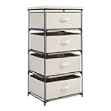 Juvale 4-Tier Dresser for Bedroom - 16.5 in L x 13 in W x 33 in H, Beige, Metal & Fabric - Freestanding Closet Organizer with Fabric Storage Drawers - Narrow Dresser & Cabinet with Drawers