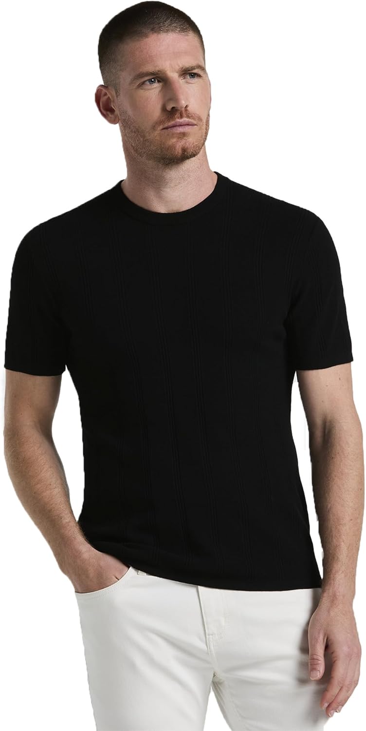 Perry Ellis Men's Short Sleeve Vertical Stripe Crew Neck Sweater