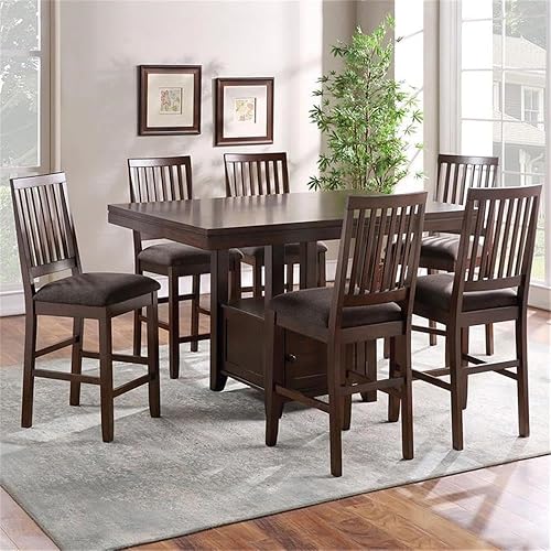 BOWERY HILL Juego de comedor de almacenamiento de 7 piezas de madera espresso de transición