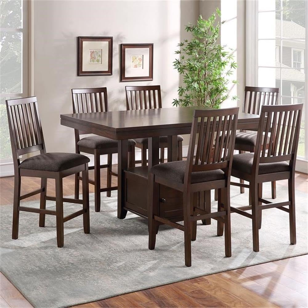 BOWERY HILL Transitional Espresso Wood 7-Piece Counter Storage Dining Set