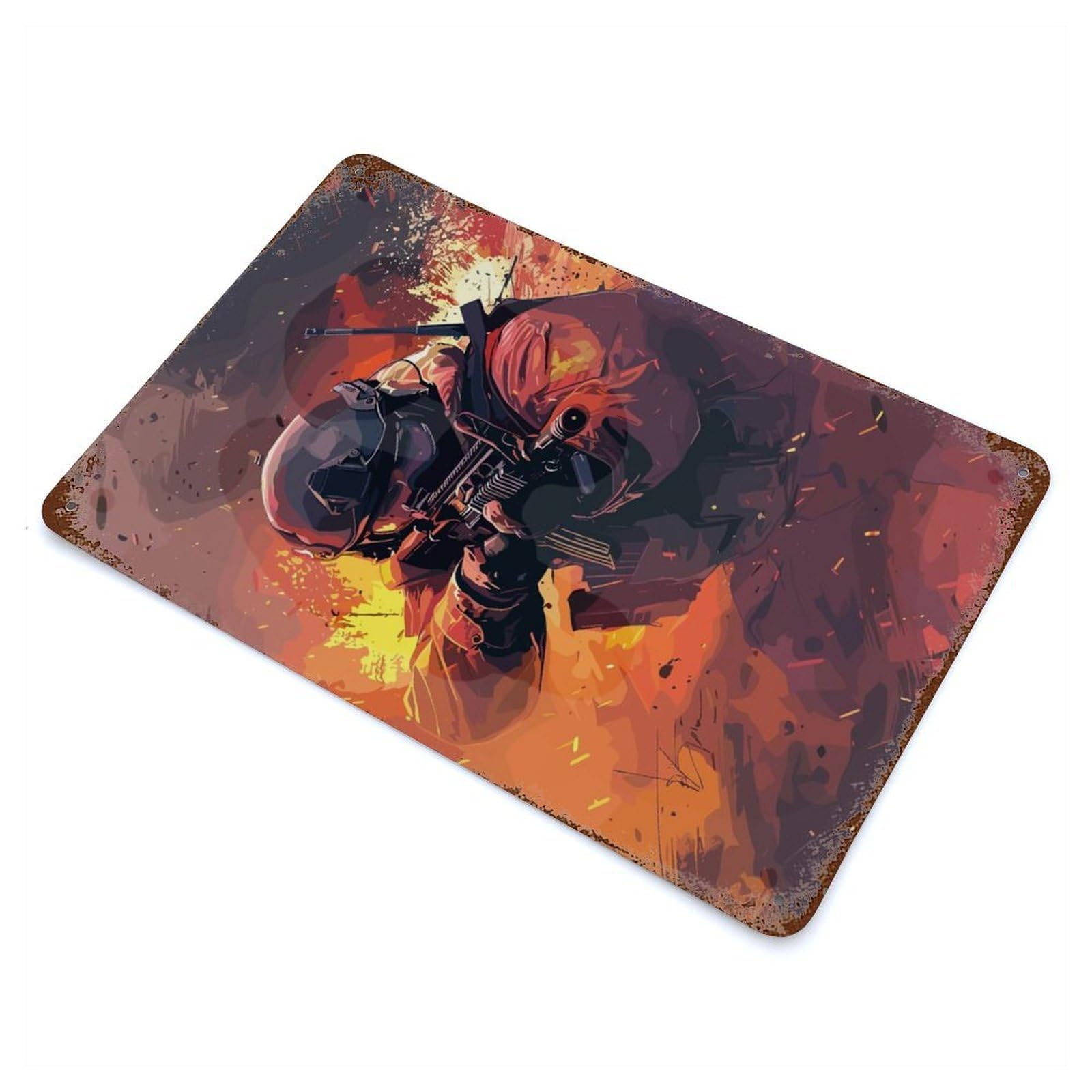Soldier in Action, Digital Art Vintage Wall Sign 11.8"x7.9", Rust Effect Metal Decor for Cafe, Home Bar And Lounge Decor
