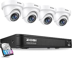 ZOSI 3K 5MP Lite H.265+ Home Security Camera System, 8 Channel Surveillance DVR with AI Human Vehicle Detection and 4 x 1080p Weatherproof CCTV Dome Camera Outdoor Indoor, 80ft Night Vision, 1TB HDD asin的图片