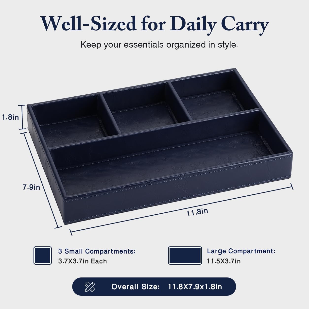 GORESE Desk Tray Organizer, Leather Valet Tray for Nightstand, Navy Blue