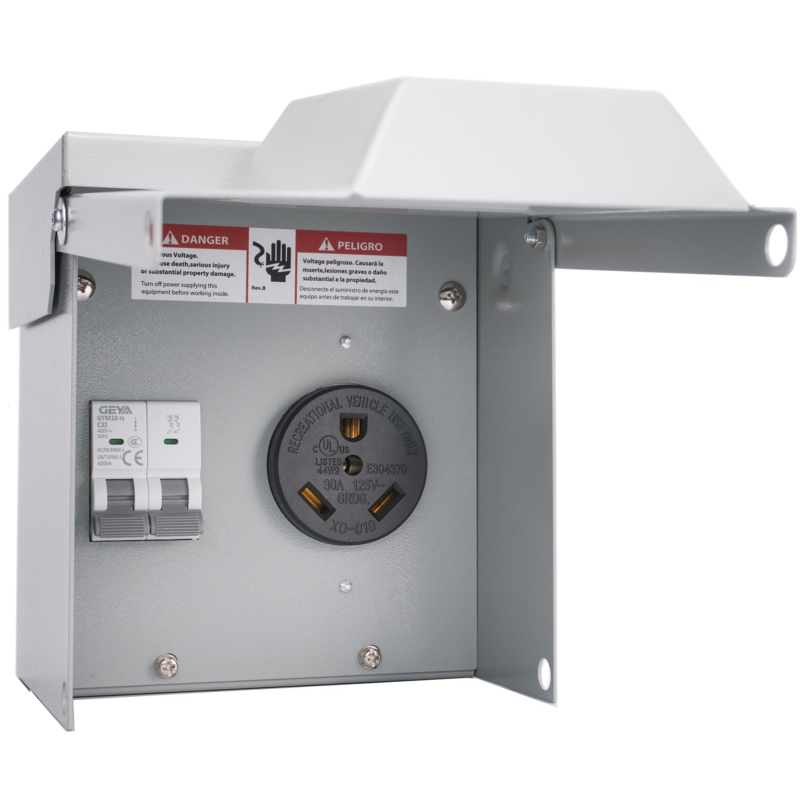 Panel de toma de corriente eléctrica temporal, resistente a la intemperie, caja de receptáculo de RV con interruptor de 30 amperios, panel exterior para caravana, coche, generador de viaje