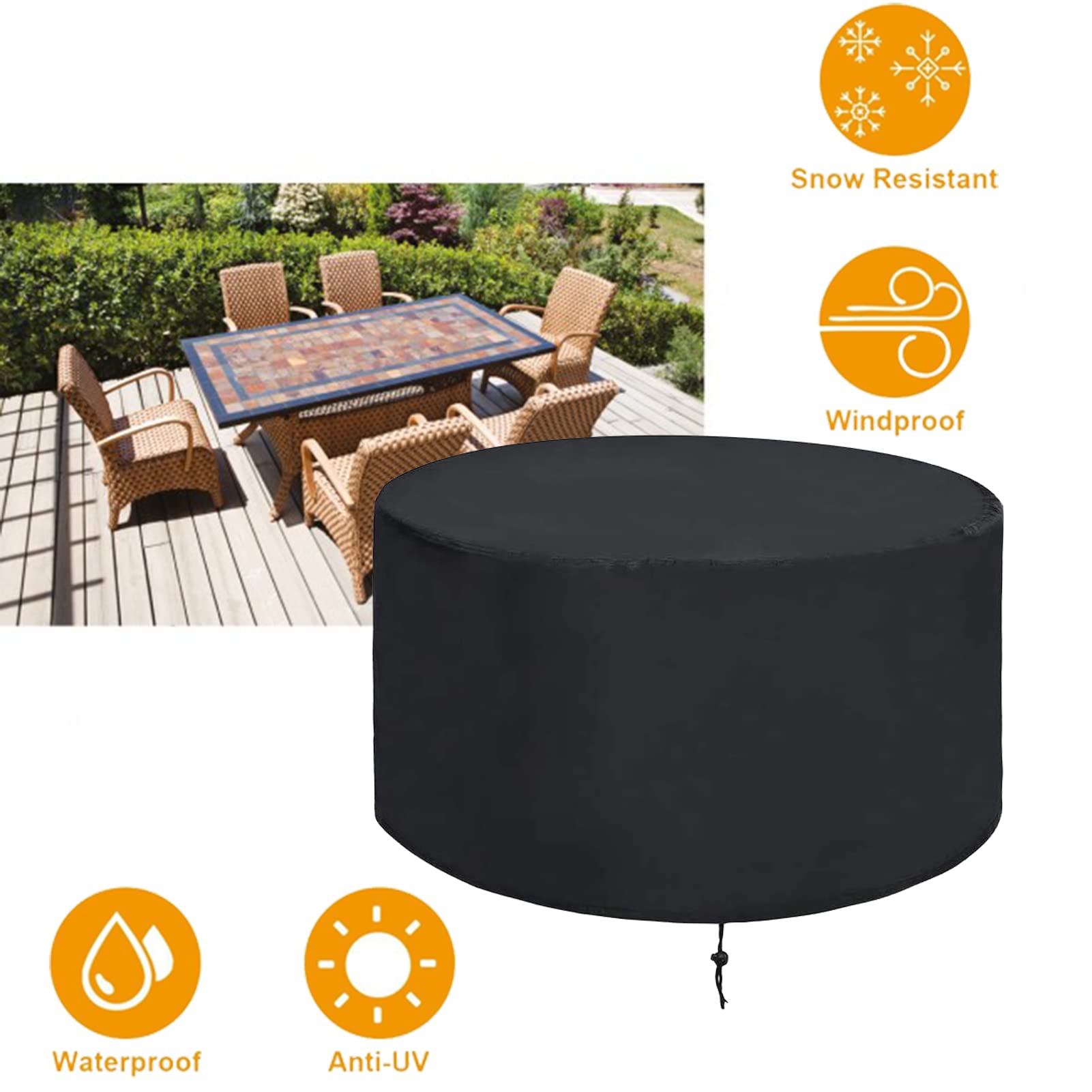 Tuintafelhoes Heavy Duty 201x76cm, Terrasmeubelhoezen Waterdicht, Tuinmeubelhoezen Rond, 420D Oxford Polyester Heavy Duty Waterbestendig Tafel- en stoelhoezen voor buiten