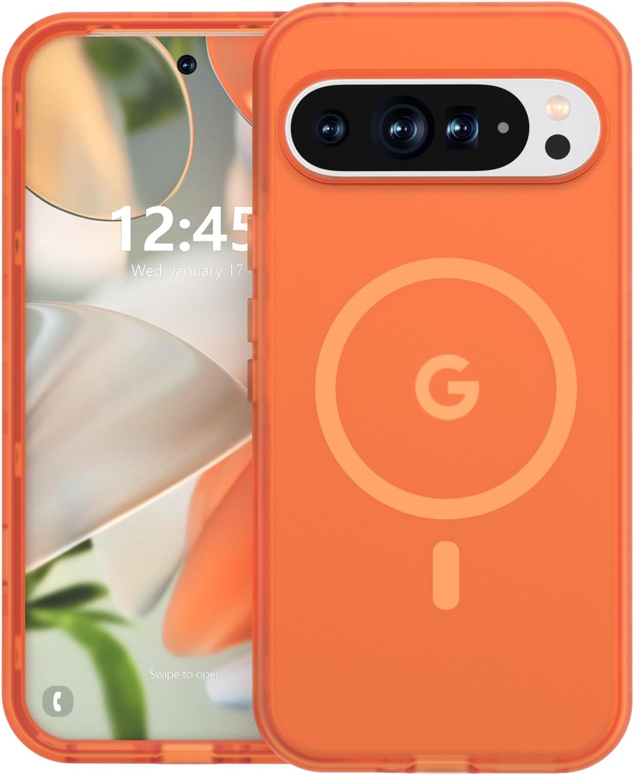 ANNSD for Google Pixel 8A Case,Magnetic Matte Shockproof Cover Orange | Translucent Full Body Protective Multilayer 3 in 1 Anti Drop Anti Scratch for Women Men