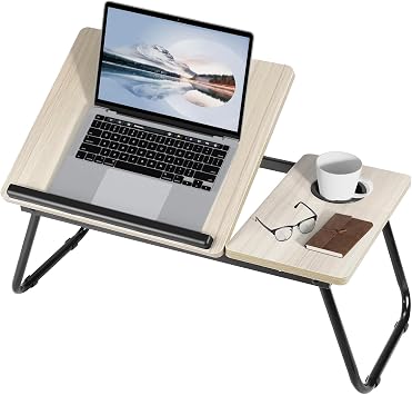 Warmiehomy Tilt Laptop Table with Legs, Foldable Bed Table, Beige