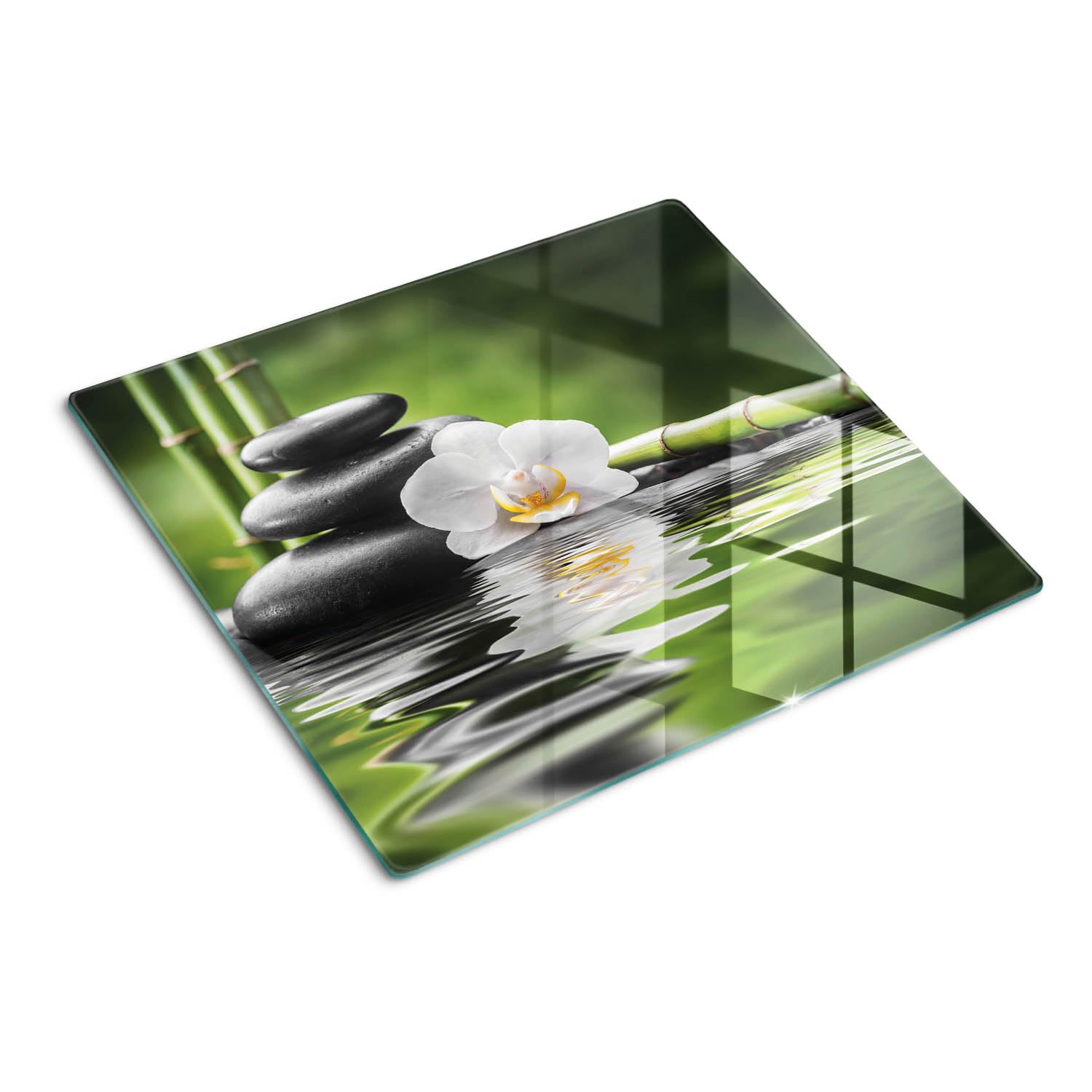 Planche en verre trempé 60x52 cm au design artistique moderne orchidée