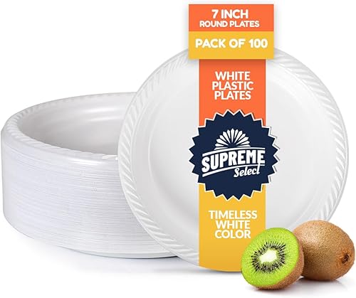 Miniatura 8 de Platos de plástico desechables blancos Juego de 100 platos de 6 pulgadas elegantes platos de cena de fiesta, juego de platos de plástico aptos para
