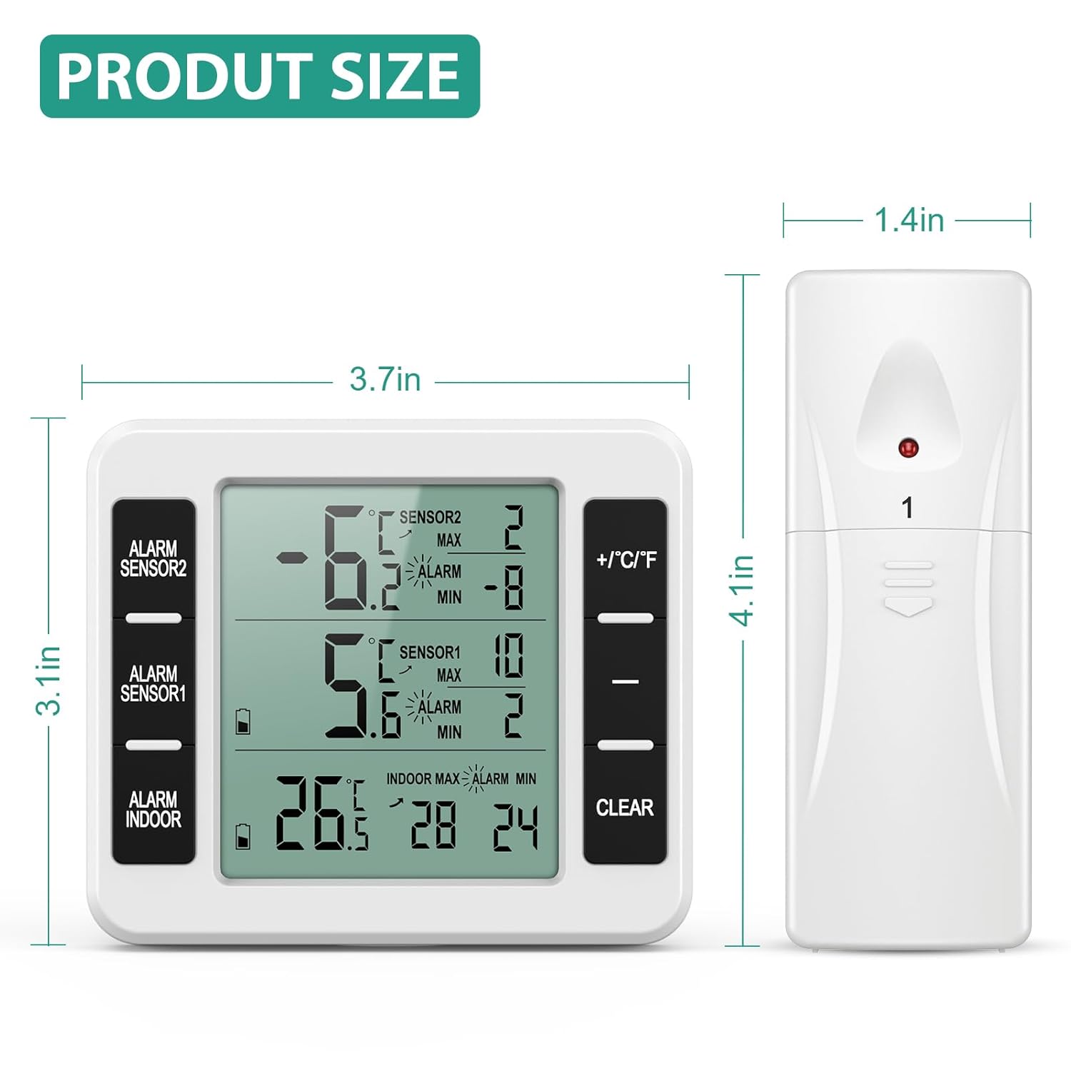 Dimensions of the main unit and a remote sensor