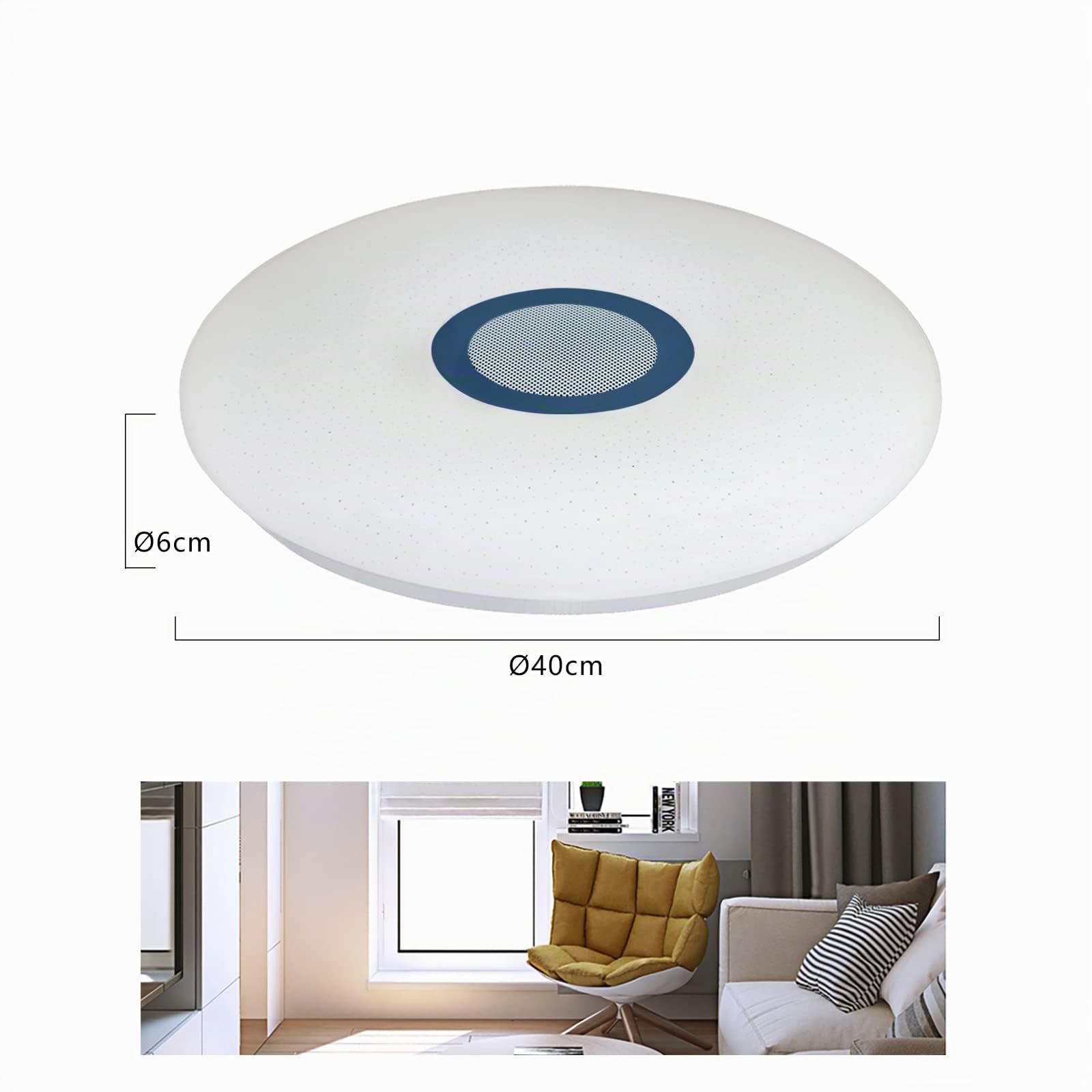 Lámpara LED de Techo Regulable con Altavoz Bluetooth, Mando a Distancia, 36W RGB Cambio de Color para Baño, Domitorios Juveniles, Salón, Lámpara de Techo Impermeable IP44