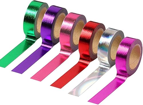 Miniatura 8 de Juego de 6 cintas adhesivas washi holográficas plateadas de papel metálico para proyectos de arte, manualidades, cintas de envoltura de regalos (6
