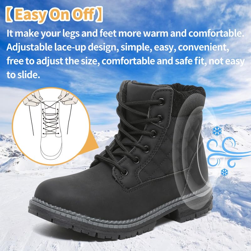 ziitop Winterschuhe Damen Schneestiefel Damen Kurzschaft Stiefel Wasserdicht Warm Gefüttert Winterstiefel Bequem rutschfeste Winterstiefel Outdoor Schuhe (Schwarz 38EU)