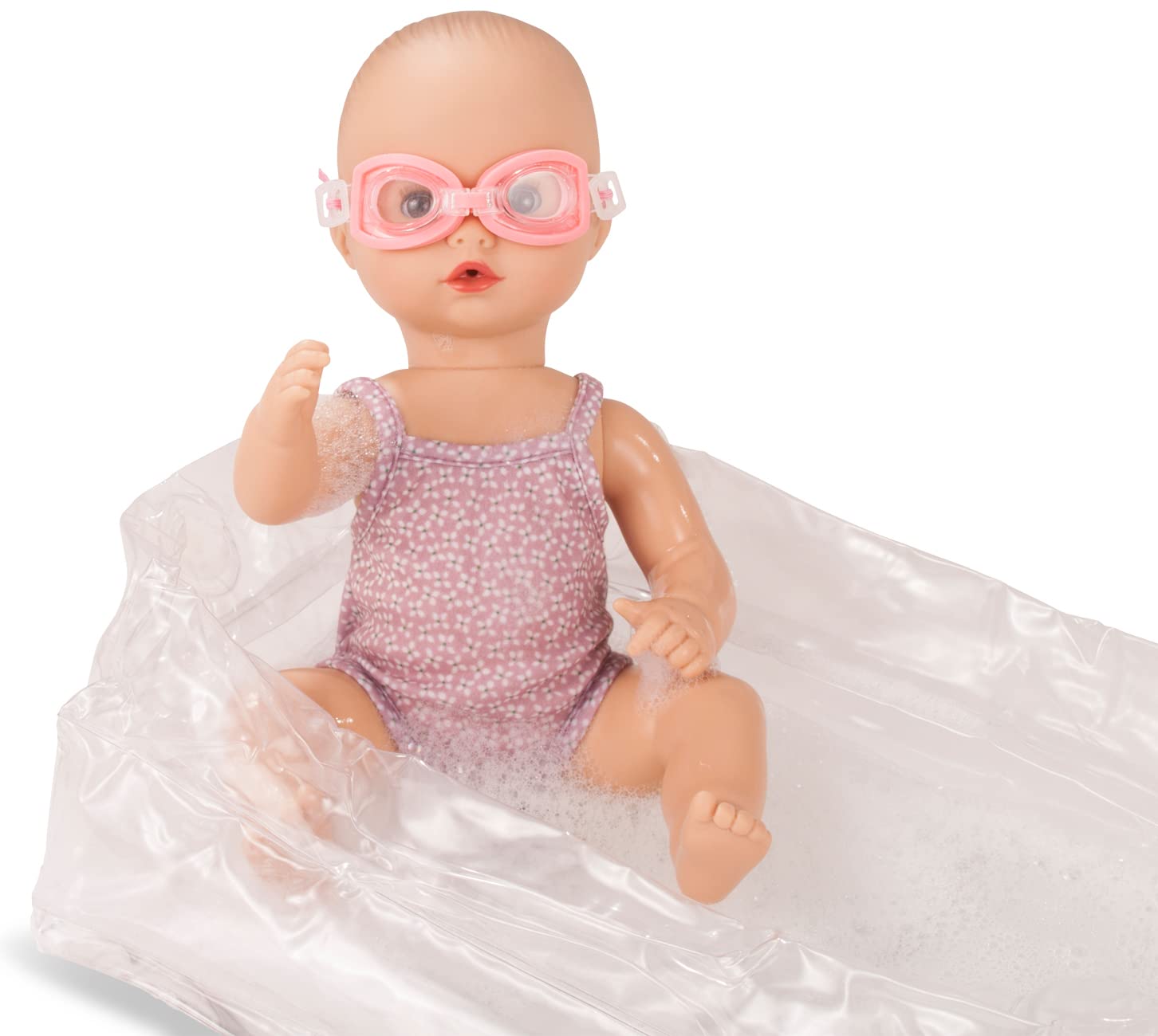 Götz 2253147 Sleepy Aquini Girl Avocado Puppe 33 cm Badepuppe 10-TLG | für Kinder ab 3 Jahren, Babypuppe, ohne Haare, Hartkörper, braune Schlafaugen, Trink-/Töpfchenfunktion, Pool und Schnuller