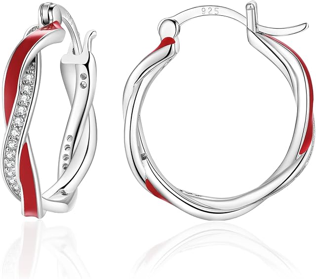Sfoni Silver Hoop Earrings for Women - 925 Sterling Silver Twist Hoop Earrings Hypoallergenic Small Sleeper Hoop Earrings Lightweight Cubic Zirconia Huggie Hoop Earrings Gifts, Sizes 15/20mm
