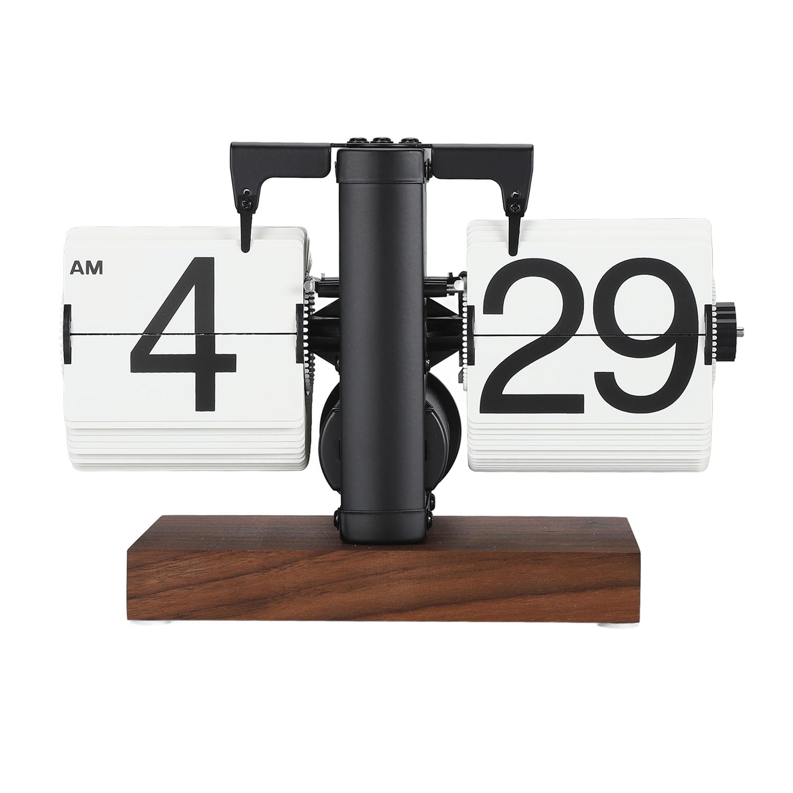 Retro Flip Clock Zegar Przerzutowy 12h, Stal Nierdzewna 304, PVC, Czarny Orzech, Automatyczny Mechanizm, Duże Liczby