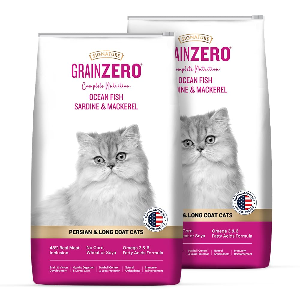 Grain Zero Signature Persian and Long Coat Cat Dry Food - 1.2 Kg - Ocean Fish, Sardine and Mackeral | Omega 3 & Omega 6, Fatty Acids Formula,All Life Stages, Pack of 2 (B0CY24QGBG) Amazon Price History, Amazon Price Tracker