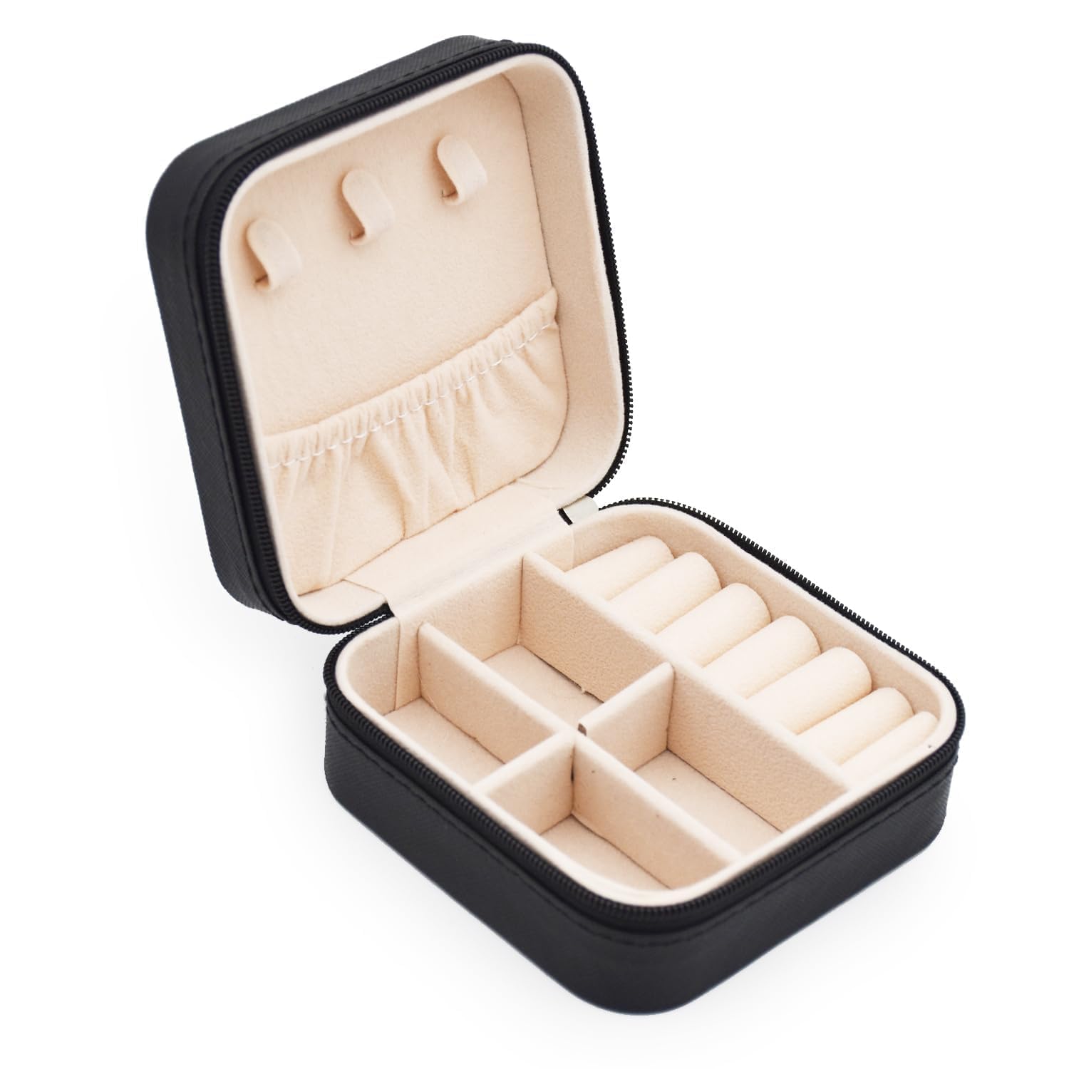 Przenośne podróżne mini pudełko na biżuterię skórzane pudełko na biżuterię pierścionek organizer etui do przechowywania pudełko prezentowe dziewczyny kobiety (czarne)