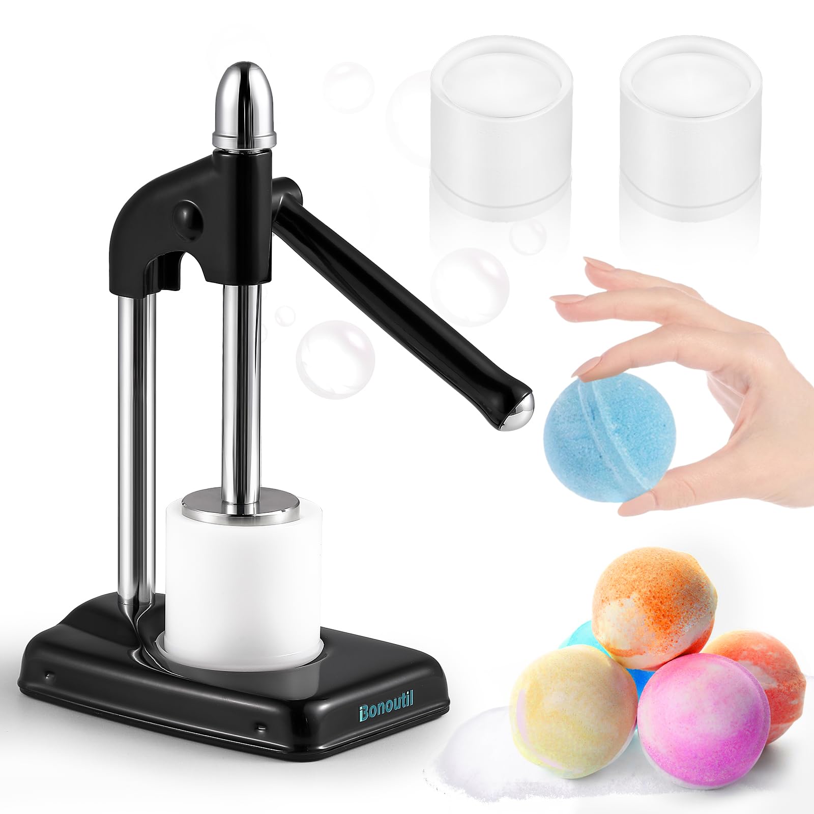 Bonoutil Bath Bomb Press Machine-2 Molds Easy Press Bath Bomb Machine DIY Soap Making for Adults Beginners (Black)