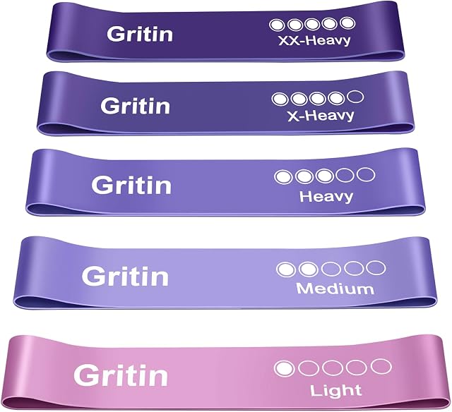 Gritin Resistance Bands, [Set of 5] Skin-Friendly Resistance Fitness Exercise Loop Bands with 5 Different Resistance Levels - Carrying Case Included - Ideal for Home, Gym, Yoga, Training
