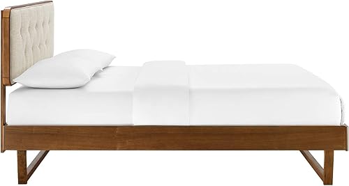 Miniatura 5 de Modway MOD-6645-WAL-BEI Bridgette - Cama de plataforma de madera con marco angular, color beige nogal