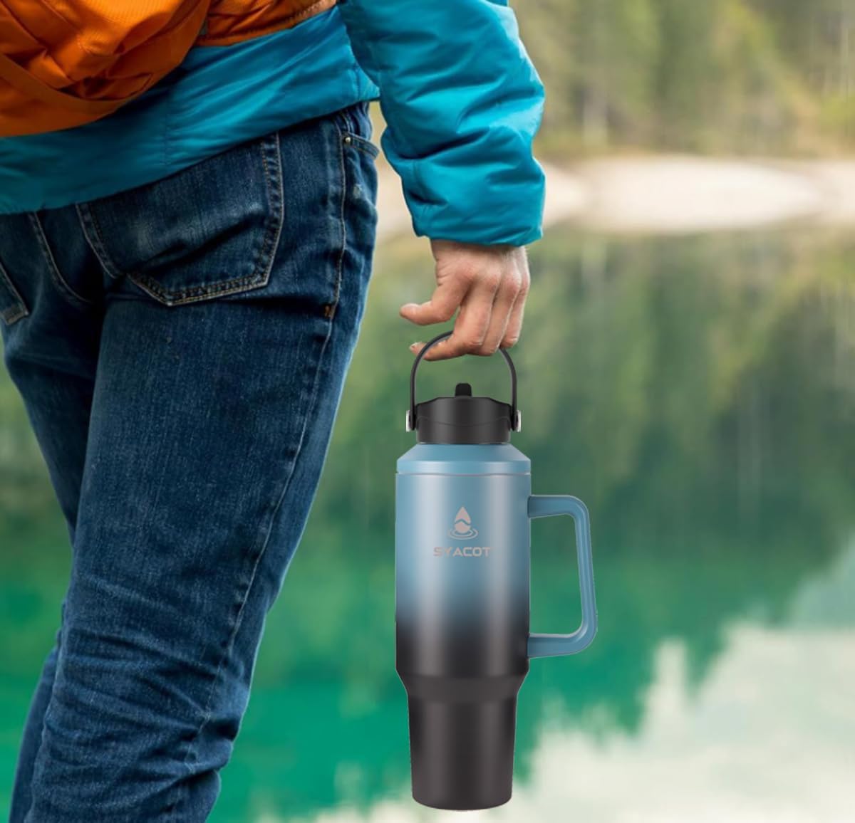 40 oz Tumbler with Handle and Straw or Convert to 40 oz Insulated Water Bottle Fits in Cup Holder. Stainless Steel Metal Water Flask with 2 Lids for Travel,Camping,Gym Sports Coffee Mug Thermal Cup - Image 8