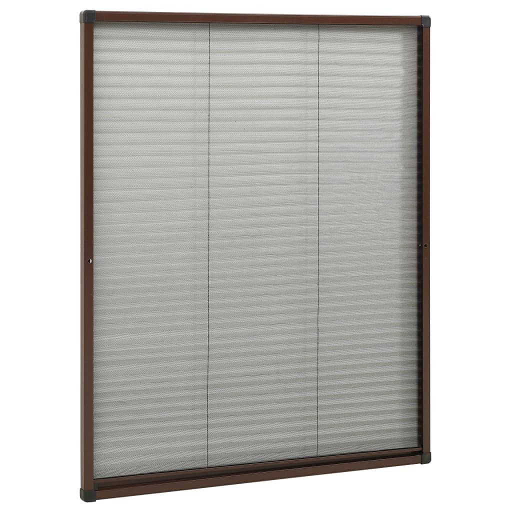 Plissee für Fenster Aluminium Braun 60x80 cm Fliegengitter Mückenschutz mit Klettband, Reißverschluss, selbstklebend, zuschneidbar für Dachfenster, Balkontür, Terrassentür