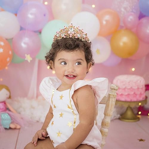Miniatura 6 de NODG Tiaras y coronas de oro rosa para mujer, tiaras de boda de cristal rosa para mujeres, diademas de fiesta de cumpleaños, graduación, concurso,