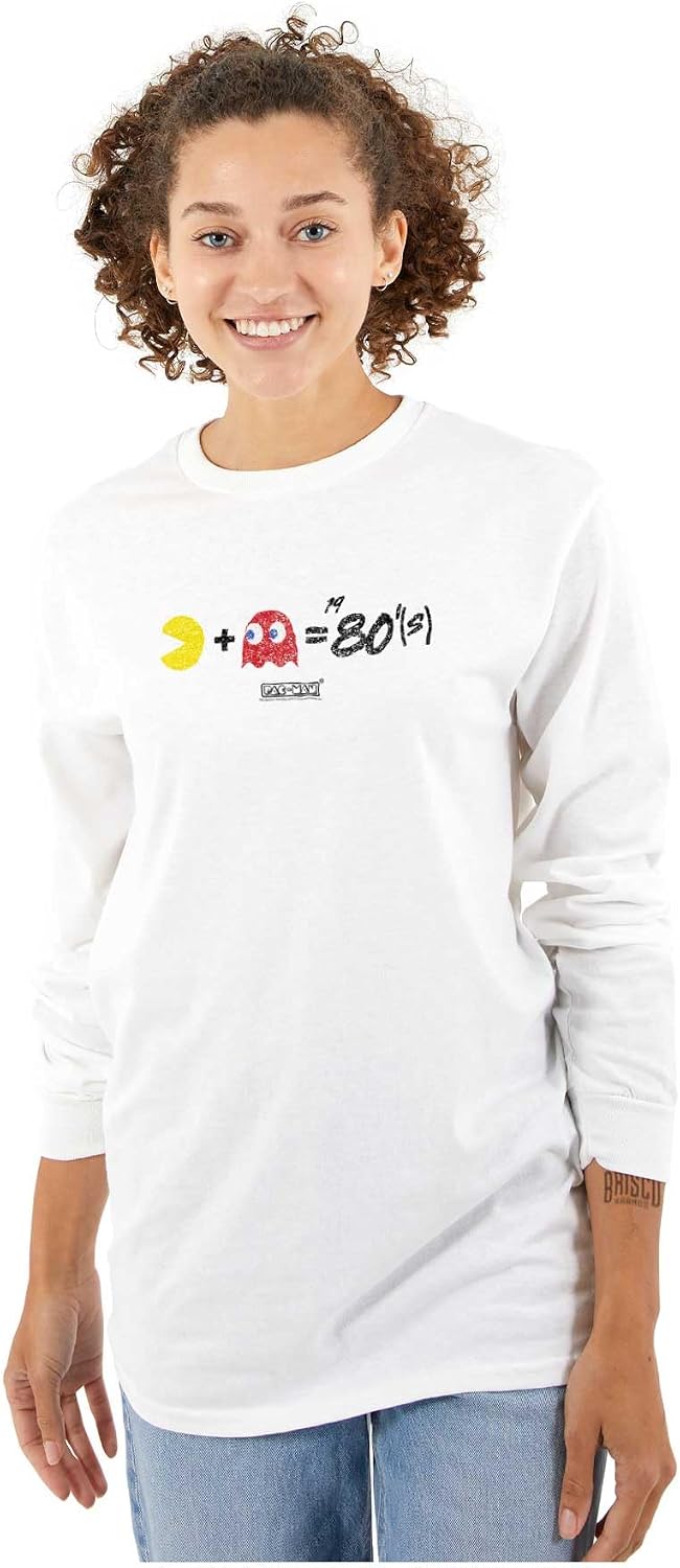 Brisco Brands Pacman and Blinky 80s Math Equation Long Sleeve Tshirt Men Women