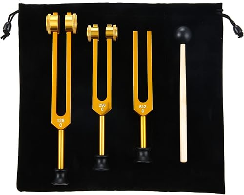 Juego de tenedores de afinación (128 Hz, 256 Hz, 512 Hz), instrumento médico de curación para chakra, terapia de sonido, tenedor deslizante sónico
