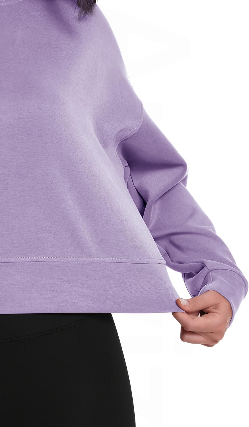 Auriviz Womens Modal Long Sleeve Cropped Sweatshirts Oversized Workout Shirts Crew Neck Pullover Crop Tops - Image 4